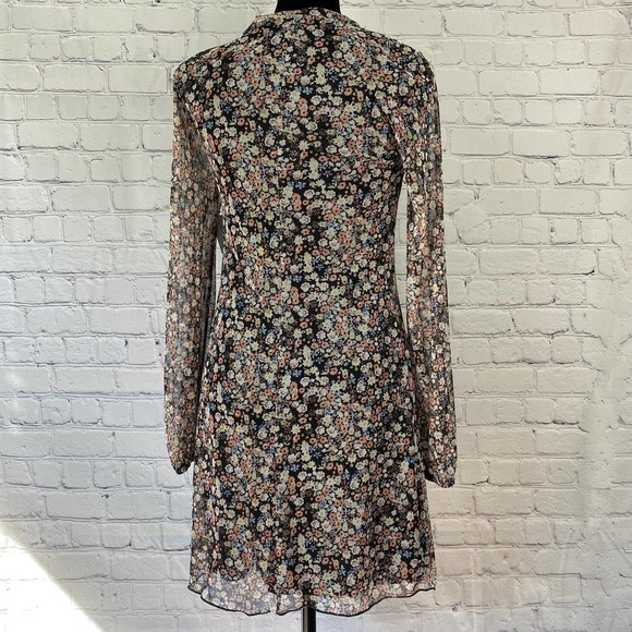 017 LA LA LAND CREATIVE Floral Print Black Long Sleeve Sheer Mini Dress Size XS - Picture 4 of 7